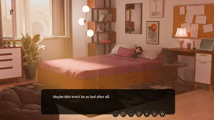 Affictionate screenshot — moonlit river under purple skies: 'I feel like my whole world just changed in one night.'